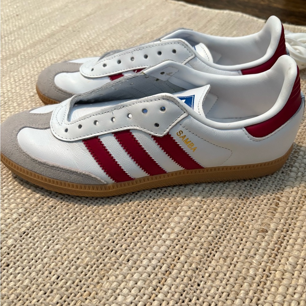 New! Adidas Sambas White Sneakers with Red Stripes - Picture 2 of 4